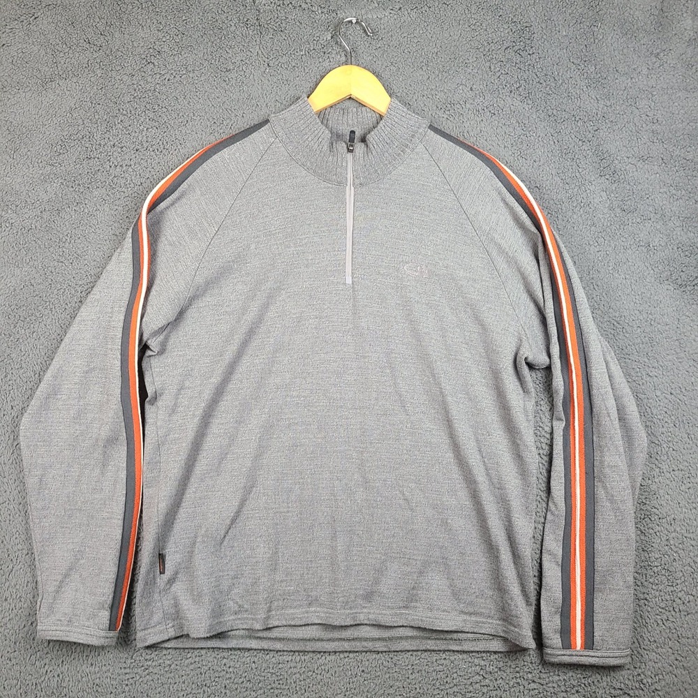 Icebreaker Sport LTD 320 Merino Wool Quarter Zip Pullover Gray Orange Mens XL